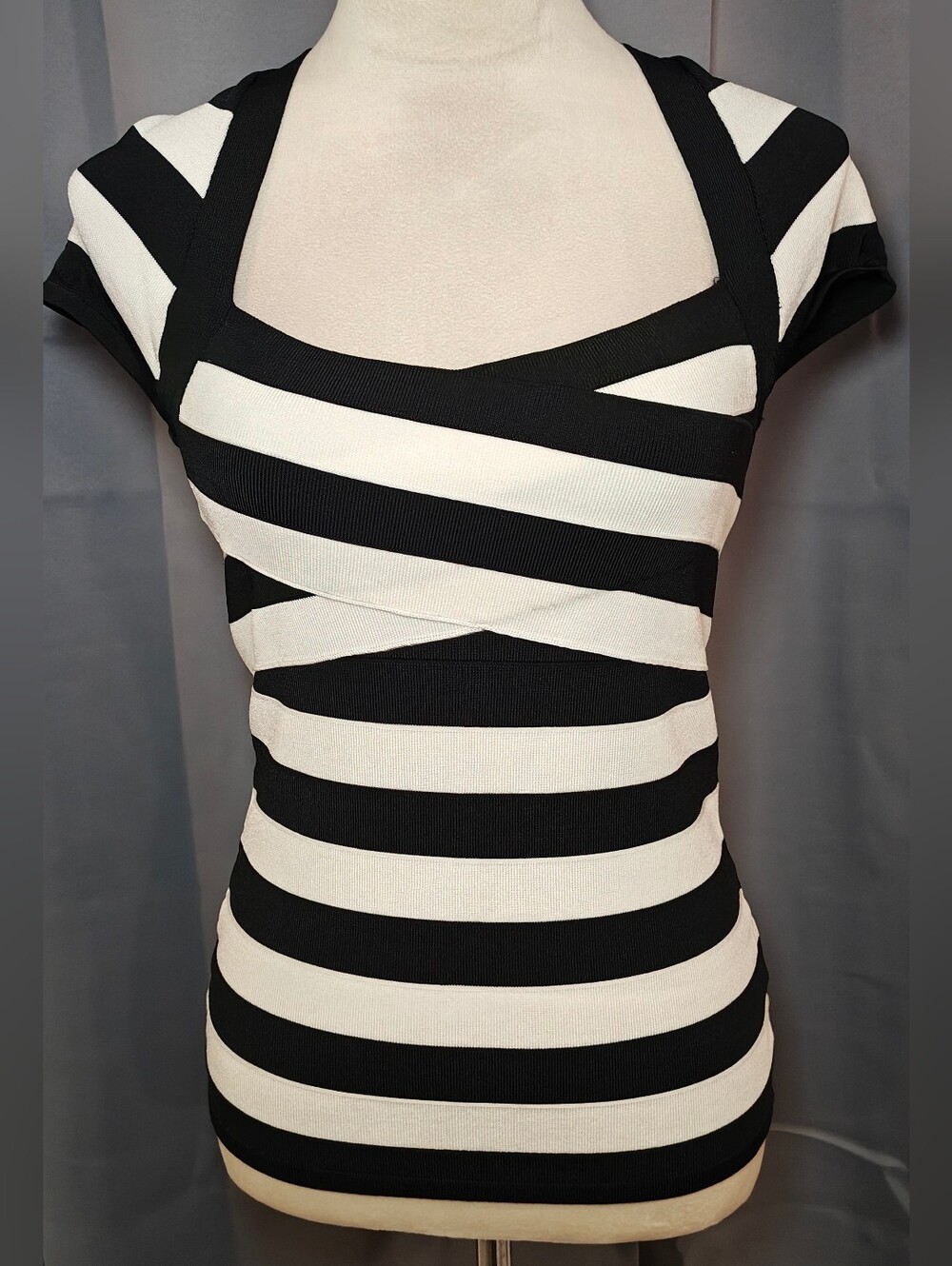 White House Black market Bandage Striped Snatched Top